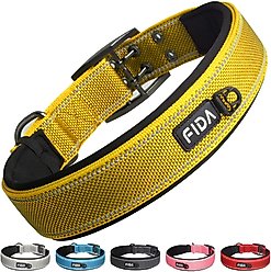 FIDA Neoprene Lined Dog Collar, Yellow, X-Large: 24 to 28-in neck, 1.5-in wide