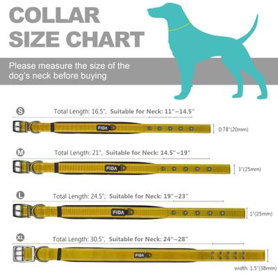 Show full view: FIDA Neoprene Lined Dog Collar, Yellow, X-Large: 24 to 28-in neck, 1.5-in wide slide 6 of 7