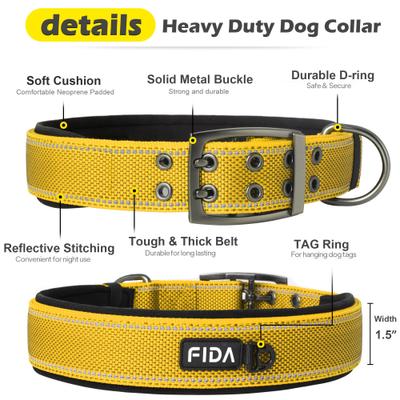 Show full view: FIDA Neoprene Lined Dog Collar, Yellow, X-Large: 24 to 28-in neck, 1.5-in wide slide 4 of 7