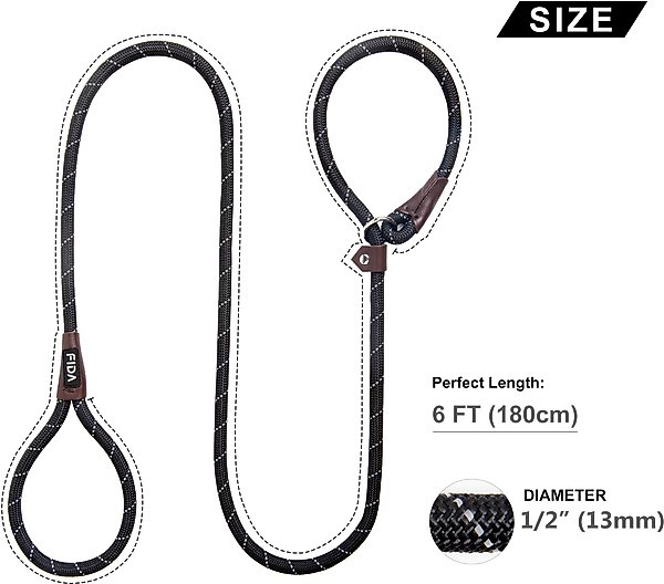 Show full view: FIDA Rope Slip Training Dog Leash, 6-ft long, 1/2-in wide, Black slide 4 of 7