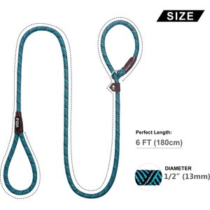 FIDA Rope Slip Training Dog Leash, 6-ft long, 1/2-in wide, Blue