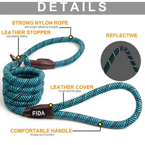 FIDA Rope Slip Training Dog Leash, 6-ft long, 1/2-in wide, Blue