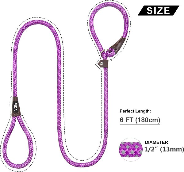 Show full view: FIDA Rope Slip Training Dog Leash, 6-ft long, 1/2-in wide, Purple slide 4 of 7