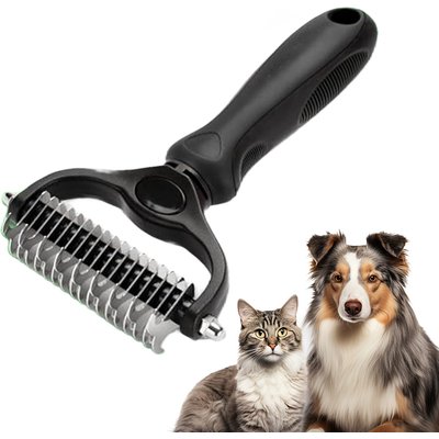 Fido Fave Fido Fave Double-Sided Pet Grooming Brush, Shedding & Dematting Undercoat Rake for Dogs & Cats, Extra Wide, Black, 1 count