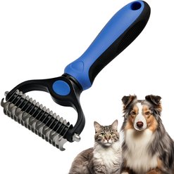Fido Fave Double-Sided Pet Grooming Brush, Shedding & Dematting Undercoat Rake for Dogs & Cats, Extra Wide, Blue, 1 count