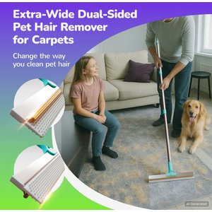 Fido Fave Dual-Sided Pet Hair Removal Carpet Rake, Blue