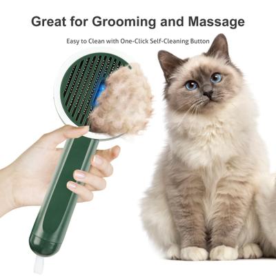 Show full view: Fido Fave Self-Cleaning UV Sterilization Cat Slicker Brush, Green, Medium slide 3 of 11