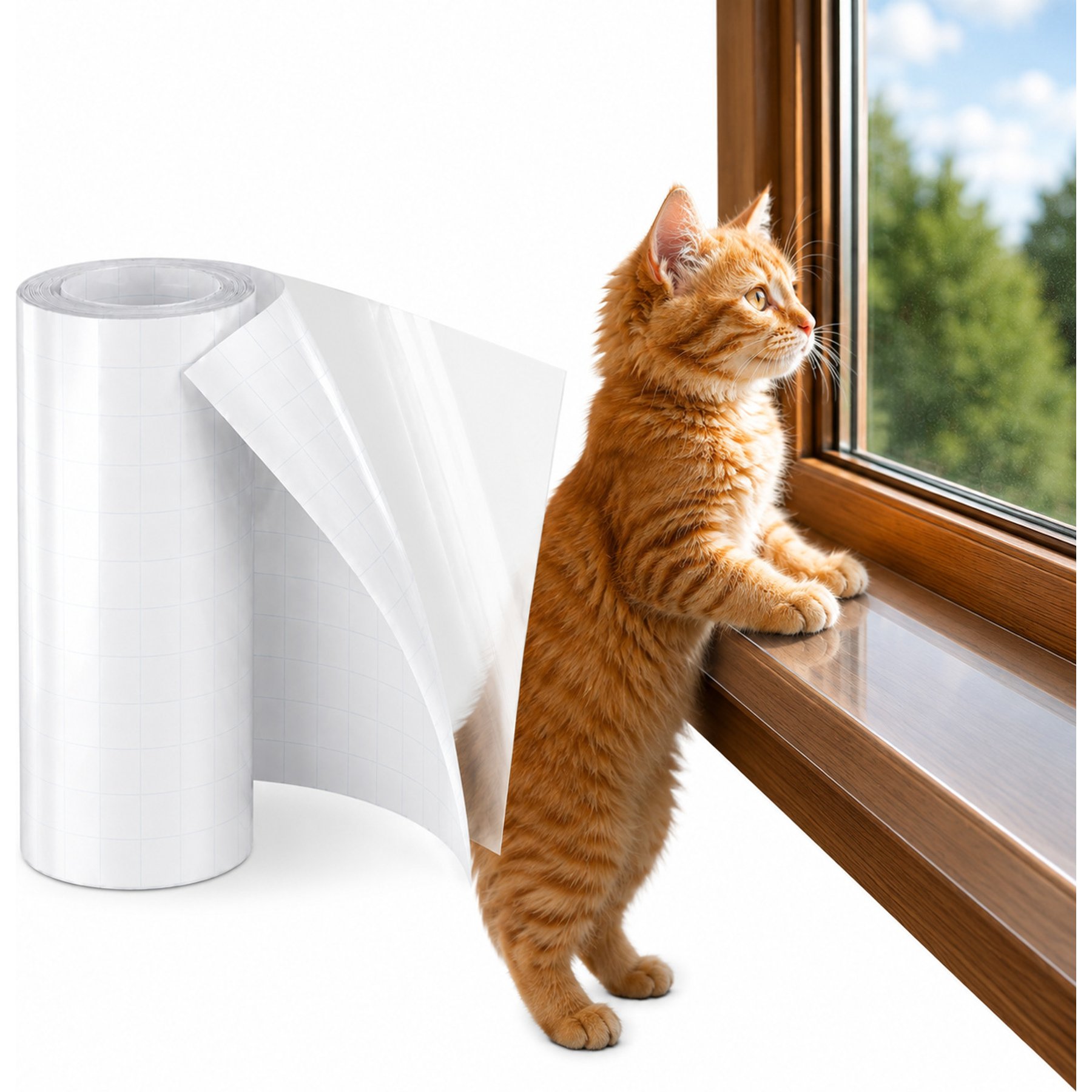 Fido Fave Window Sill Dog & Cat Scratch Protector with Custom Cut Grid Backing, Transparent