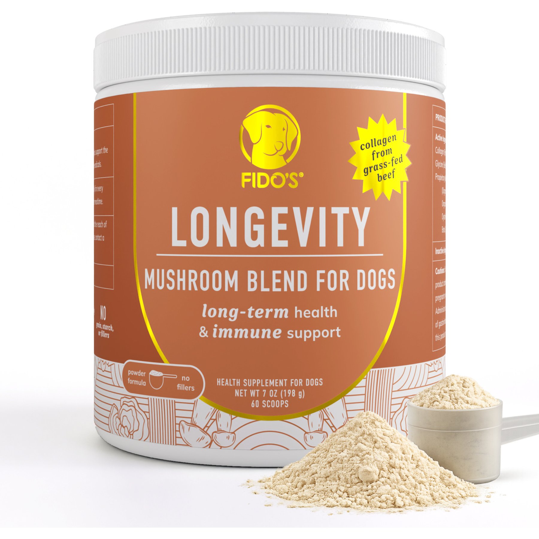 Fido's Longevity Grass-Fed Beef Bone Broth Powdered Dog Food Topper, 7-oz jar