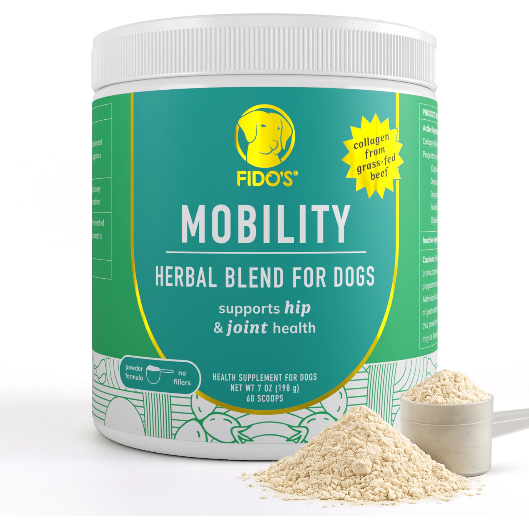 Fido's Mobility Grass-Fed Beef Bone Broth Powdered Dog Food Topper, 7-oz jar