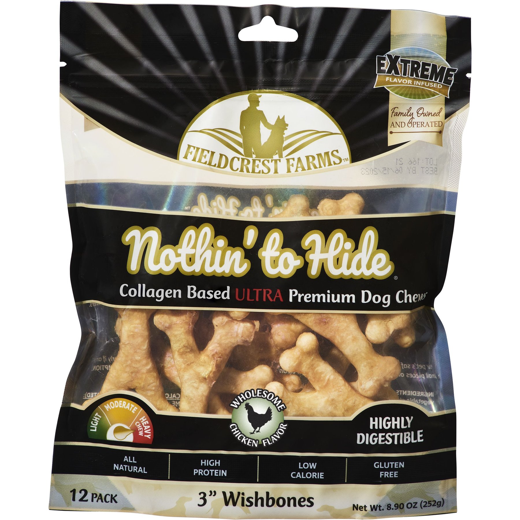 Fieldcrest Farms Nothin' To Hide 3-inch Ultra Wishbone Chicken Flavor Dog Chews, 12 count