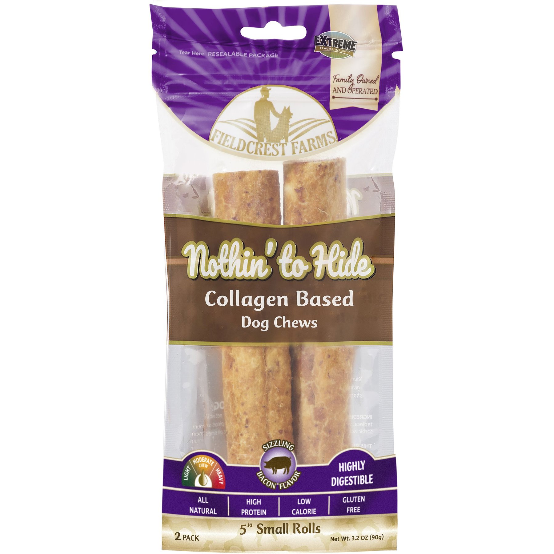 Fieldcrest Farms Nothin' To Hide Small Roll 5-inch Bacon Flavor Dog Chews, 2 count