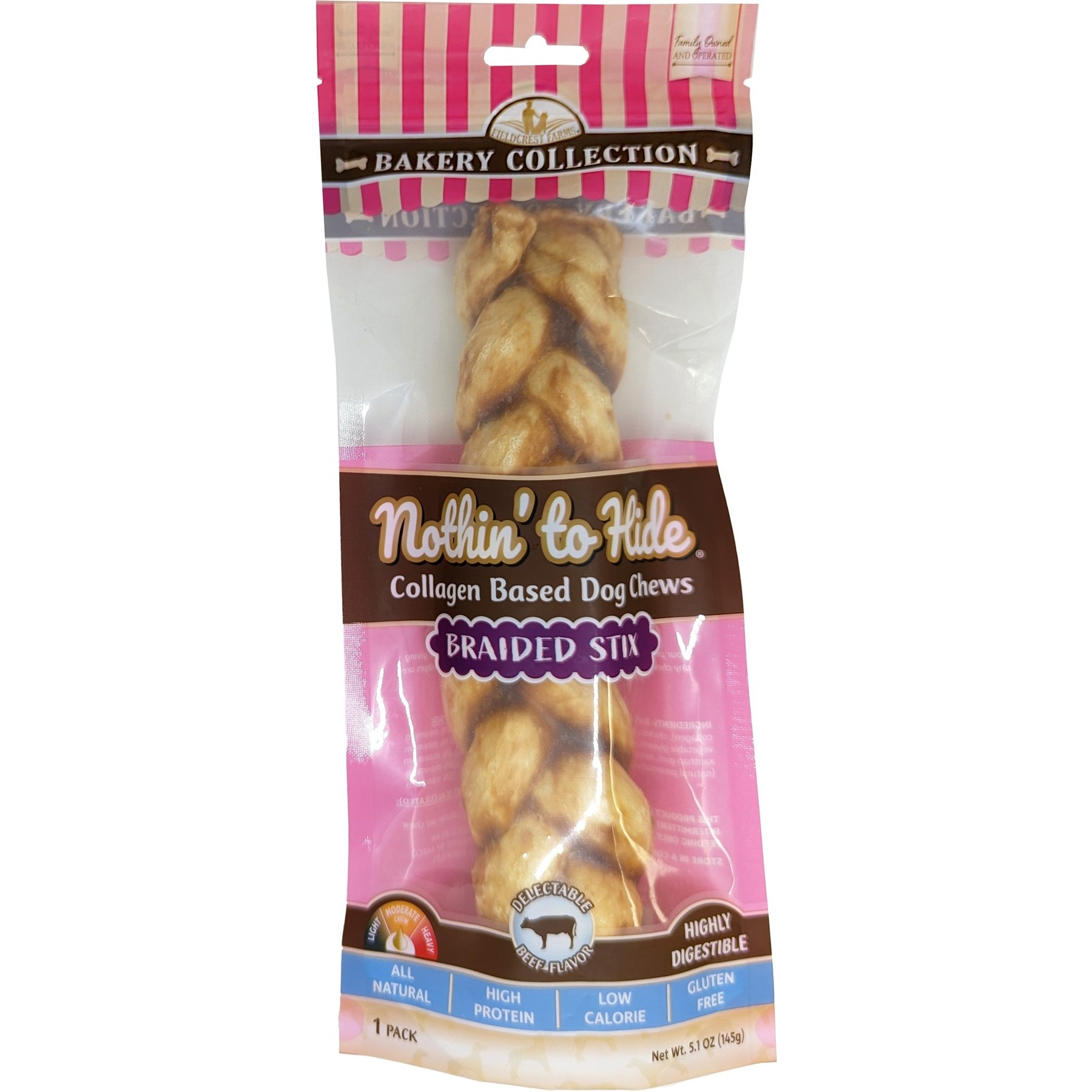Fieldcrest Farms Nothin' To Hide Bakery Collection Braided Stix 9-inch Beef Flavor Dog Chews, Large, 1 count