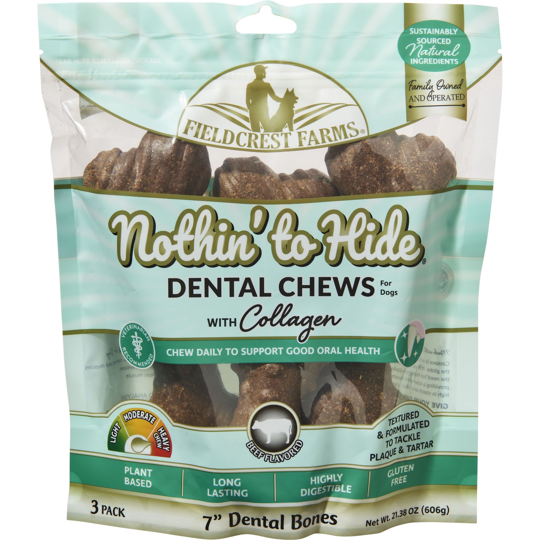 Fieldcrest Farms Nothin' to Hide Beef 7-in Dental Dog Chews, 3 count