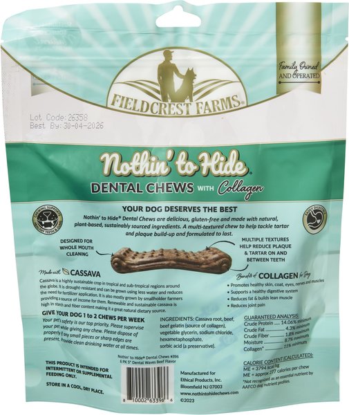 Fieldcrest Farms Nothin' to Hide Dental Wave Beef 3-in Dog Chews, 12 count
