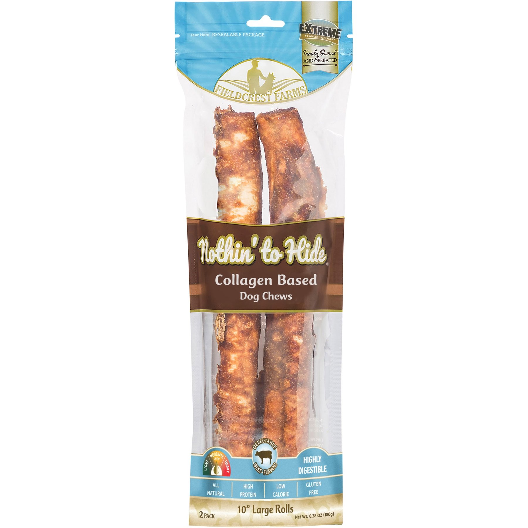 Fieldcrest Farms Nothin' To Hide Large Roll 10-inch Beef Flavor Dog Chews, 2 count