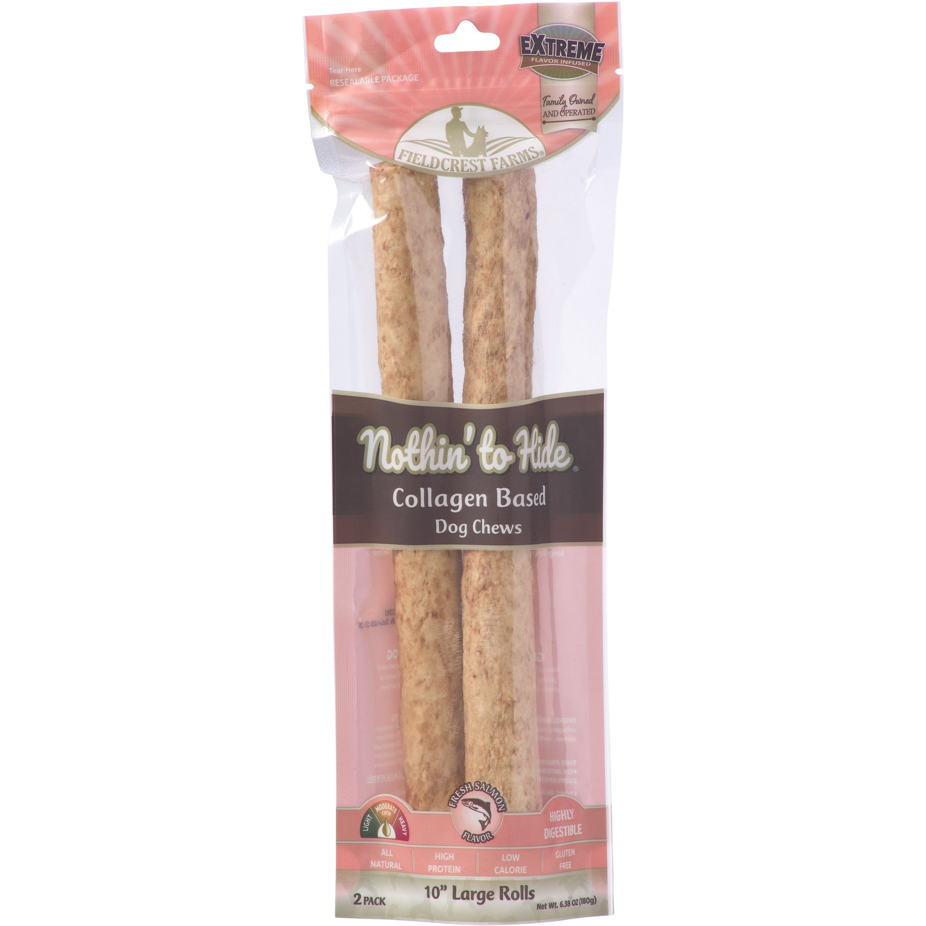 Fieldcrest Farms Nothin' to Hide Large Roll 10-inch Salmon Flavor Dog Chews, 2 count