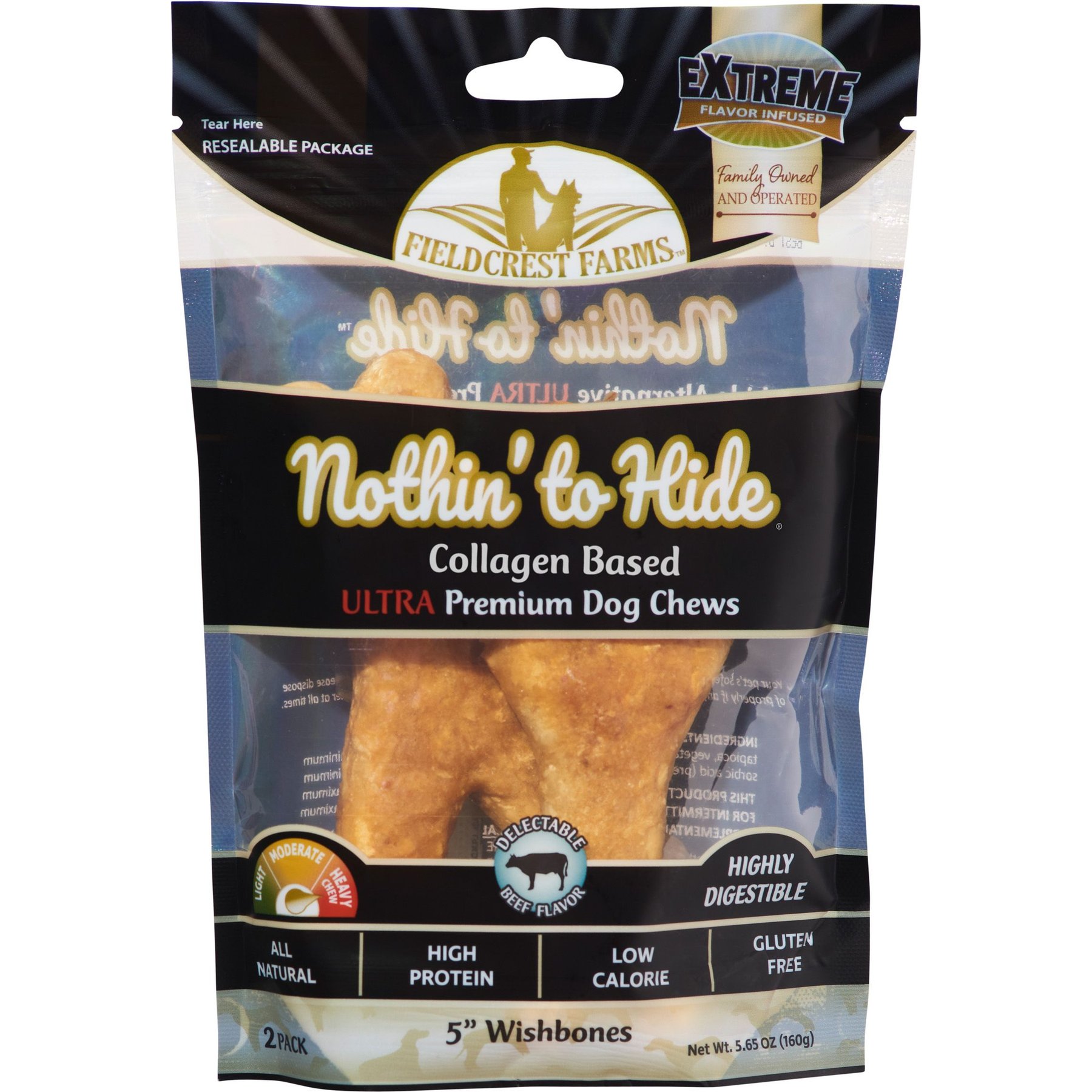 Fieldcrest Farms Nothin' To Hide Ultra 5-inch Wishbone Beef Flavor Dog Chews, 2 count