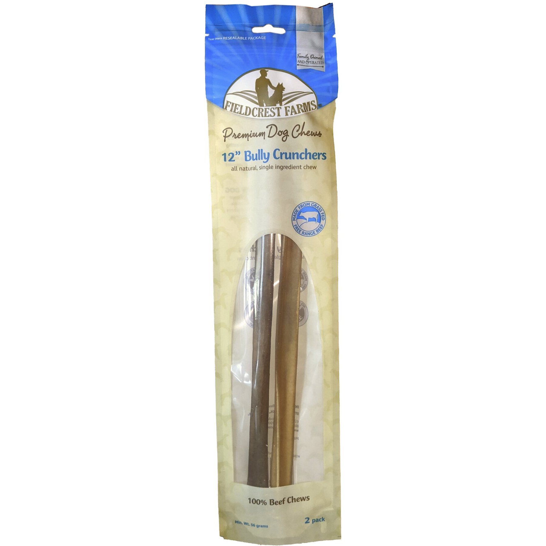 Fieldcrest Farms Premium Dog Chews Bully Crunchers 12-inch Bully Flavor Dog Chews, 2 count