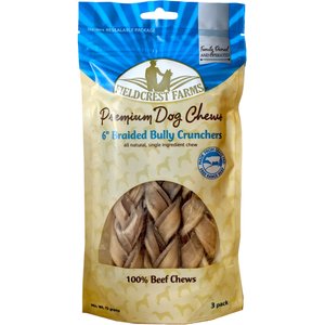 Fieldcrest Farms Premium Dog Chews Bully Crunchers 6-inch Braided Bully Flavor Dog Chews, 3 count