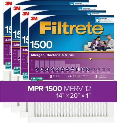 Show full view: Filtrete Allergen, Bacteria & Virus 1500 MPR Air Filter, 4 count, 14 x 20 inches slide 1 of 8