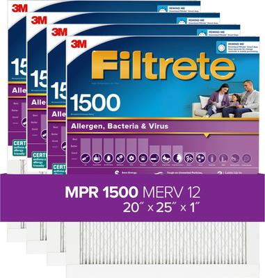 Show full view: Filtrete Allergen, Bacteria & Virus 1500 MPR Air Filter, 4 count, 20 x 25 inches slide 1 of 10