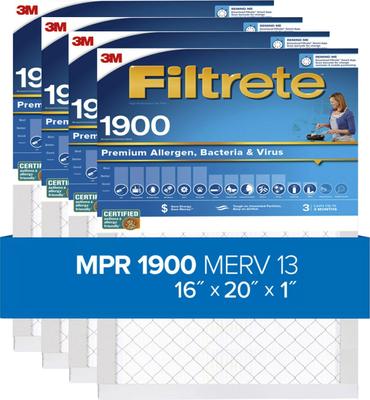 Show full view: Filtrete High Performance 1900 MPR Air Filter, 4 count, 16 x 20 inches slide 1 of 9