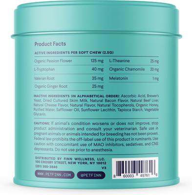 Show full view: Finn Allergy & Itch Beef Liver Flavored Soft Chew Allergy, 90 count + Calming Aid Soft Chew Dog Supplement, 90 count slide 7 of 9