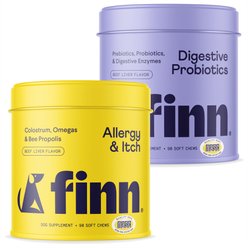Finn Allergy & Itch Beef Liver Flavored Soft Chew Allergy, 90 count + Digestive Prebiotic & Probiotic Supplement for Dogs, 90 count