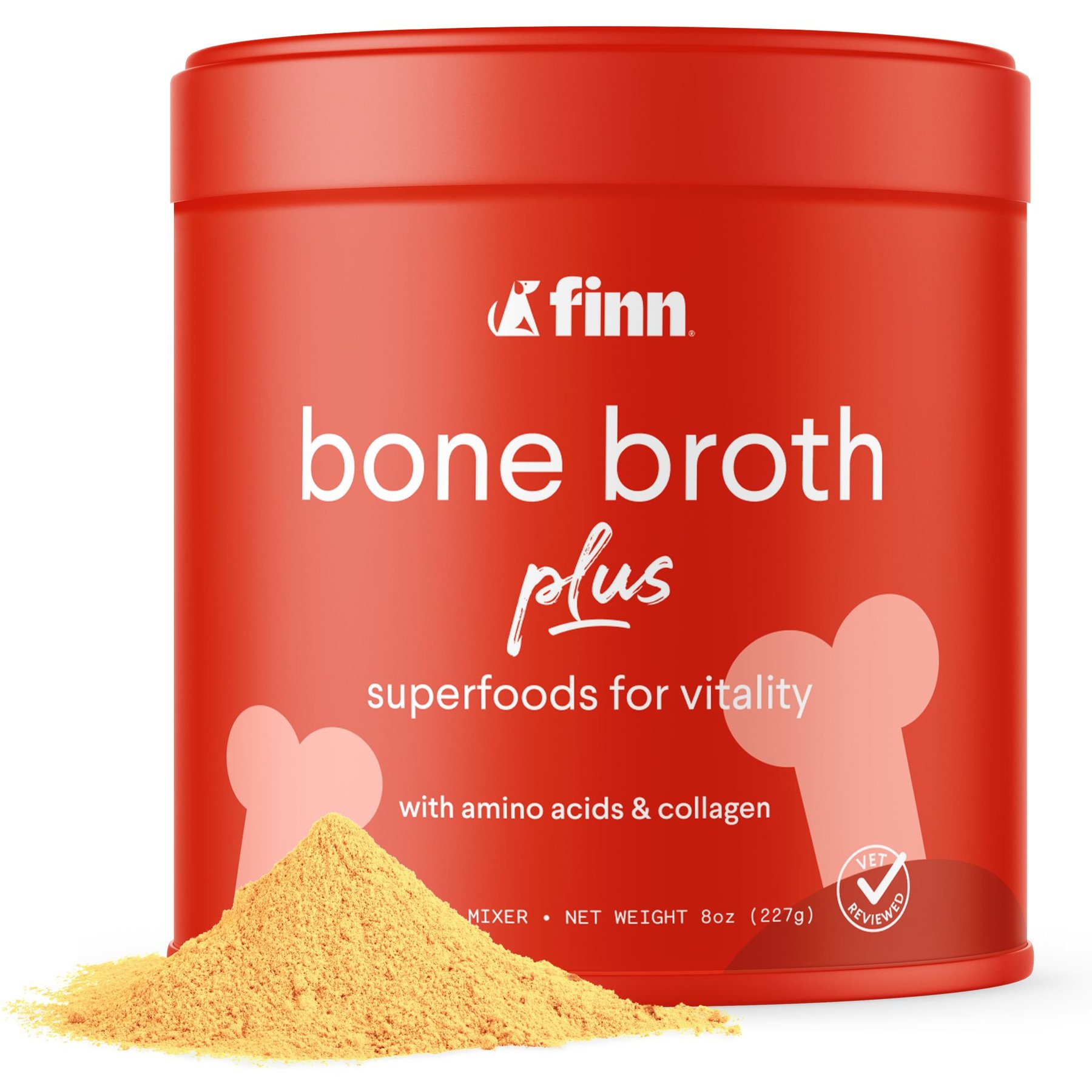 Finn Bone Broth Plus Superfoods Flavor Meal Topper Powder Supplement for Dogs, 16-oz bundle