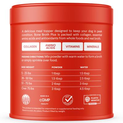 Show full view: Finn Bone Broth Plus Superfoods Flavor Meal Topper Powder Supplement for Dogs, 8-oz jar slide 3 of 11