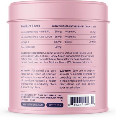 Show full view: Finn Digestive Prebiotic & Probiotic, 90 count + Skin & Coat Wild Alaskan Salmon Oil Dog Supplement, 90 count slide 7 of 9
