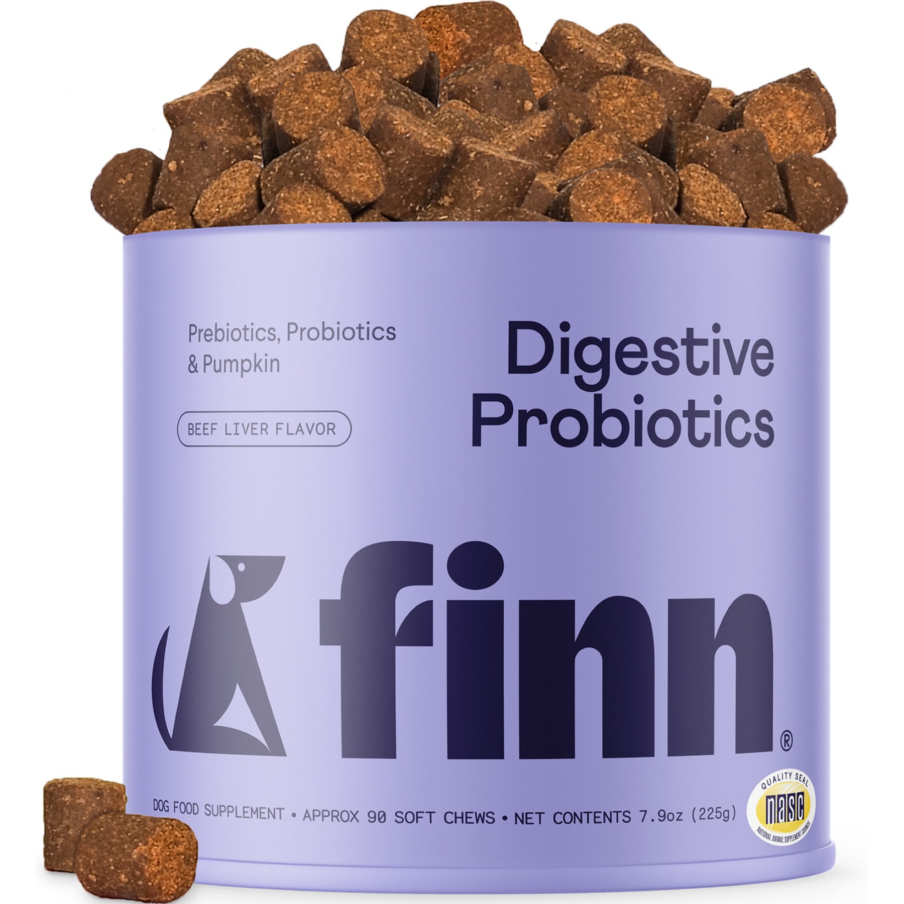 Finn Digestive Prebiotic & Probiotic Supplement for Dogs, 90 count