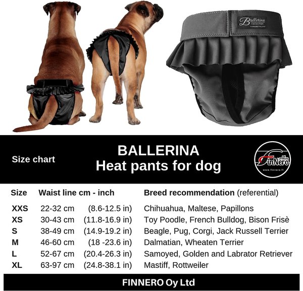 Show full view: FinNero Ballerina Washable Female Heat Dog Diaper, Black, X-Small: 11.8 to 16.9-in waist slide 7 of 10