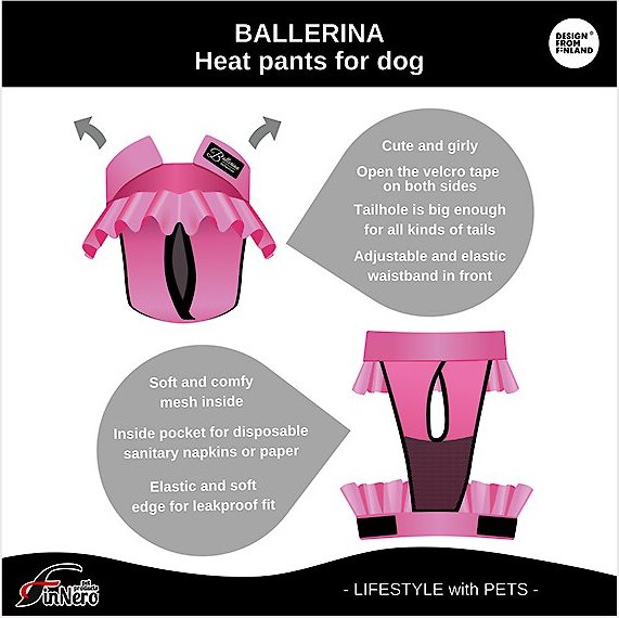 Show full view: FinNero Ballerina Washable Female Heat Dog Diaper, Black, X-Small: 11.8 to 16.9-in waist slide 9 of 10