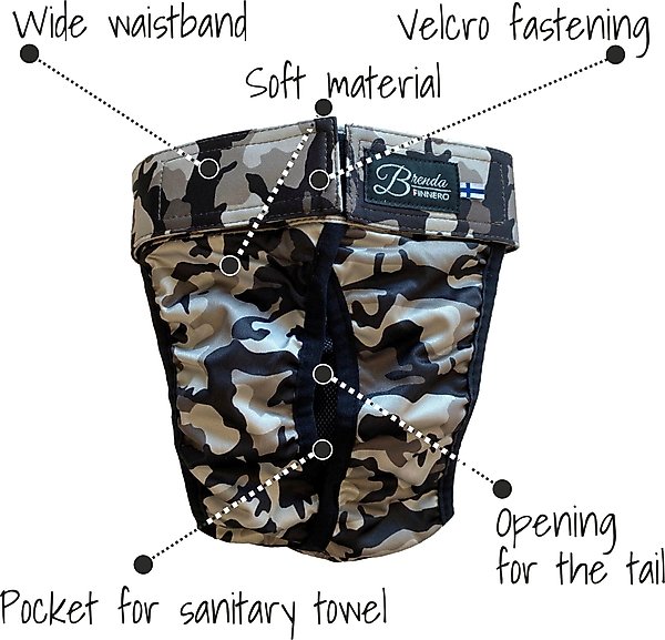 Show full view: FinNero BRENDA Hygiene Pants Washable Female Dog Diaper, Camo, L slide 4 of 9