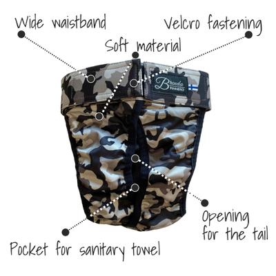 Show full view: FinNero BRENDA Hygiene Pants Washable Female Dog Diaper, Camo, X-Large slide 4 of 9