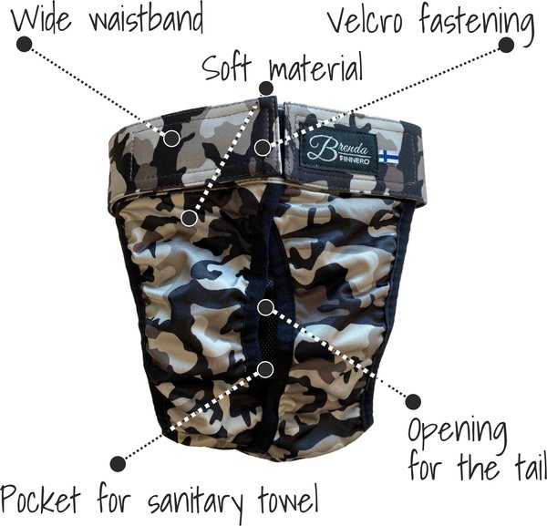 Show full view: FinNero BRENDA Hygiene Pants Washable Female Dog Diaper, Camo, XX-Small slide 4 of 9