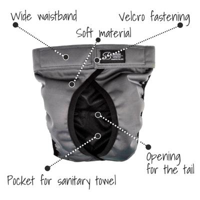 Show full view: FinNero BRENDA Hygiene Pants Washable Female Dog Diaper, Grey, X-Large slide 4 of 9