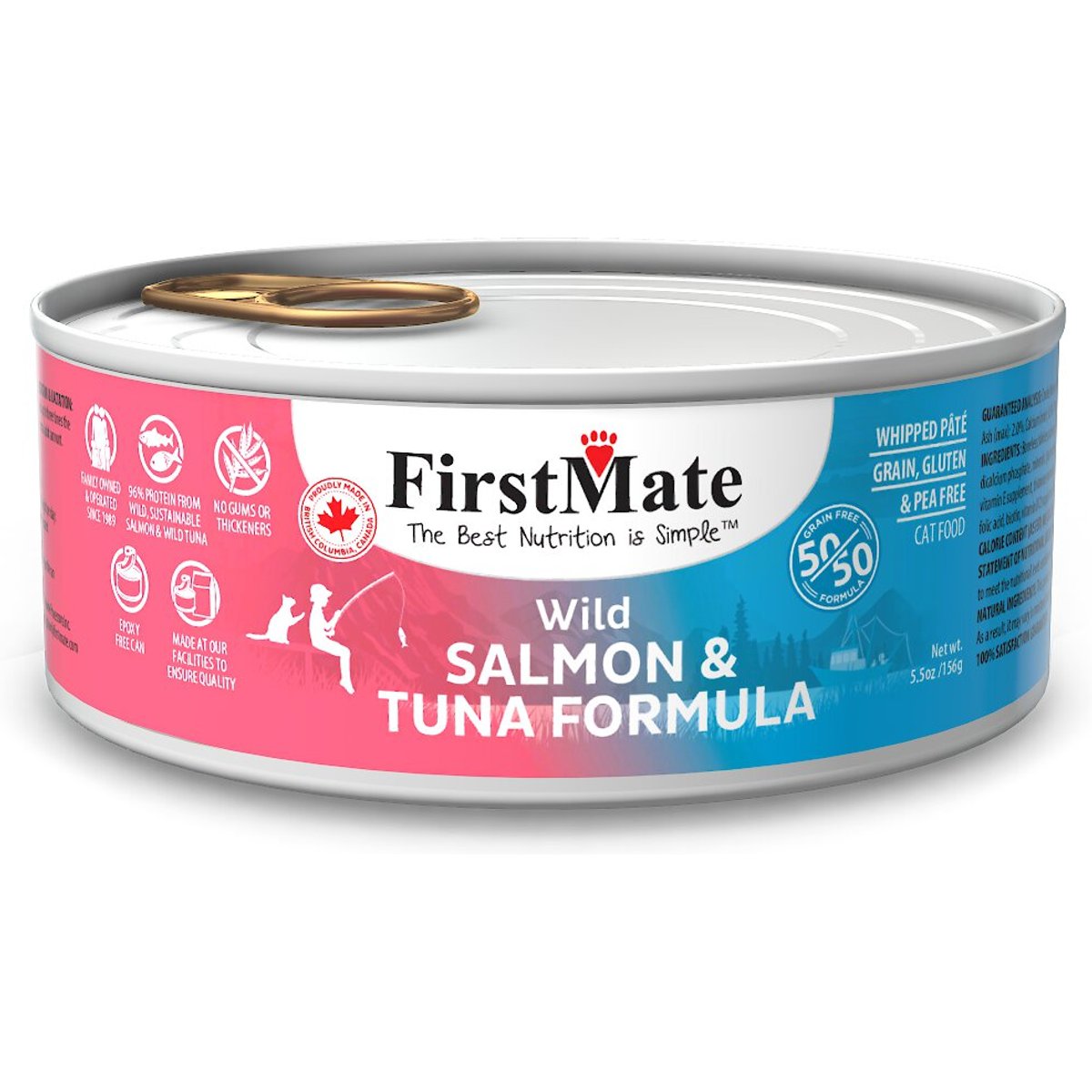 FirstMate 50/50 Salmon & Tuna Canned Cat Food, 5.5-oz, case of 24
