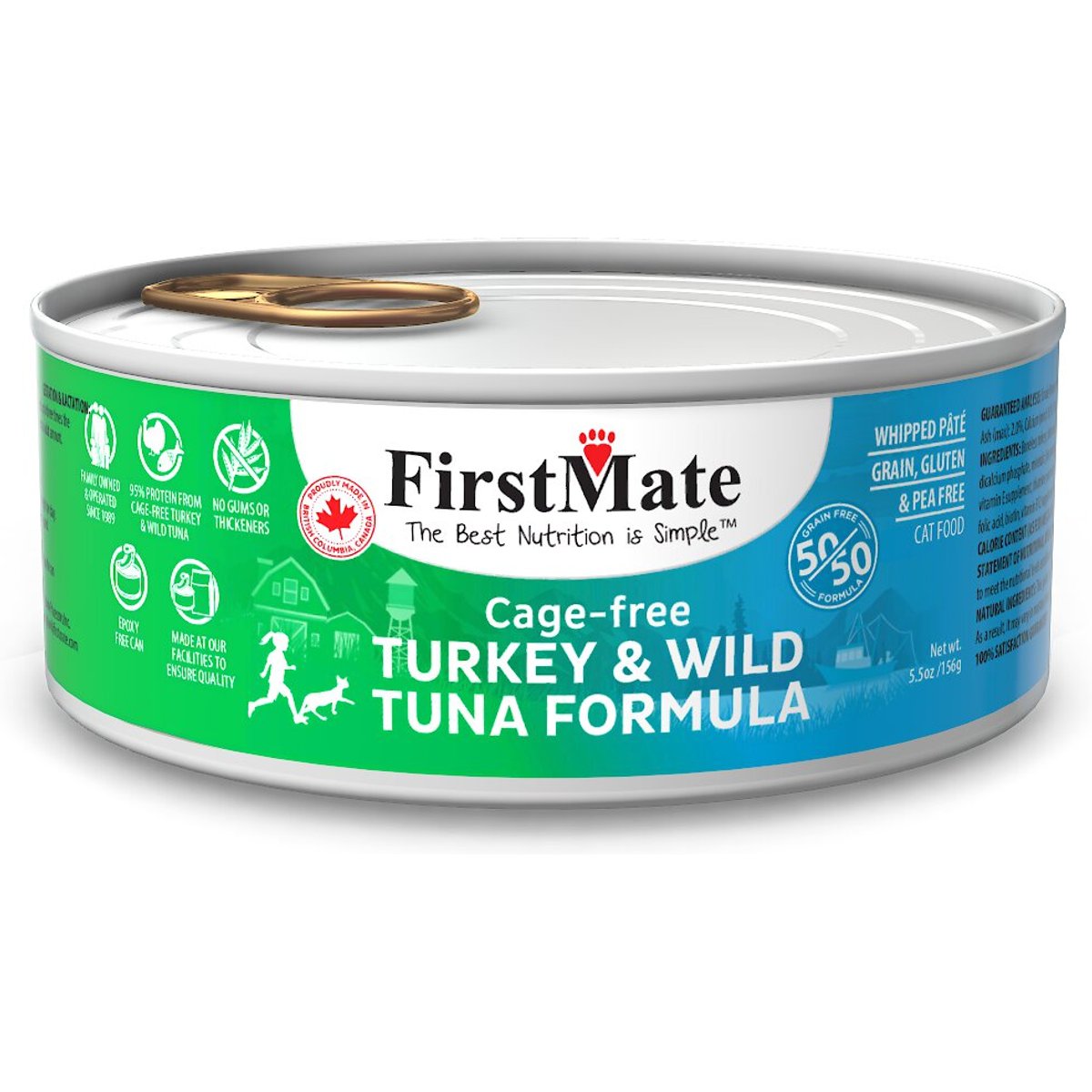 FirstMate 50/50 Turkey & Tuna Canned Cat Food, 5.5-oz, case of 24