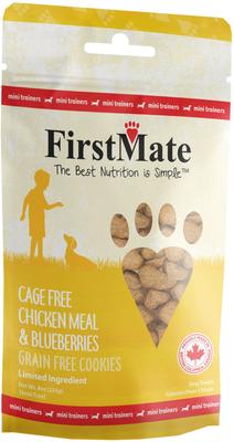 Show full view: Firstmate Cage Free Chicken Meal & Blueberries Mini Trainer Grain-Free Dog Treats, 8-oz bag slide 3 of 4