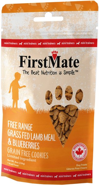 Show full view: Firstmate Free Range Grass Fed Lamb & Blueberries Mini Trainer Grain-Free Dog Treats, 8-oz bag slide 1 of 4