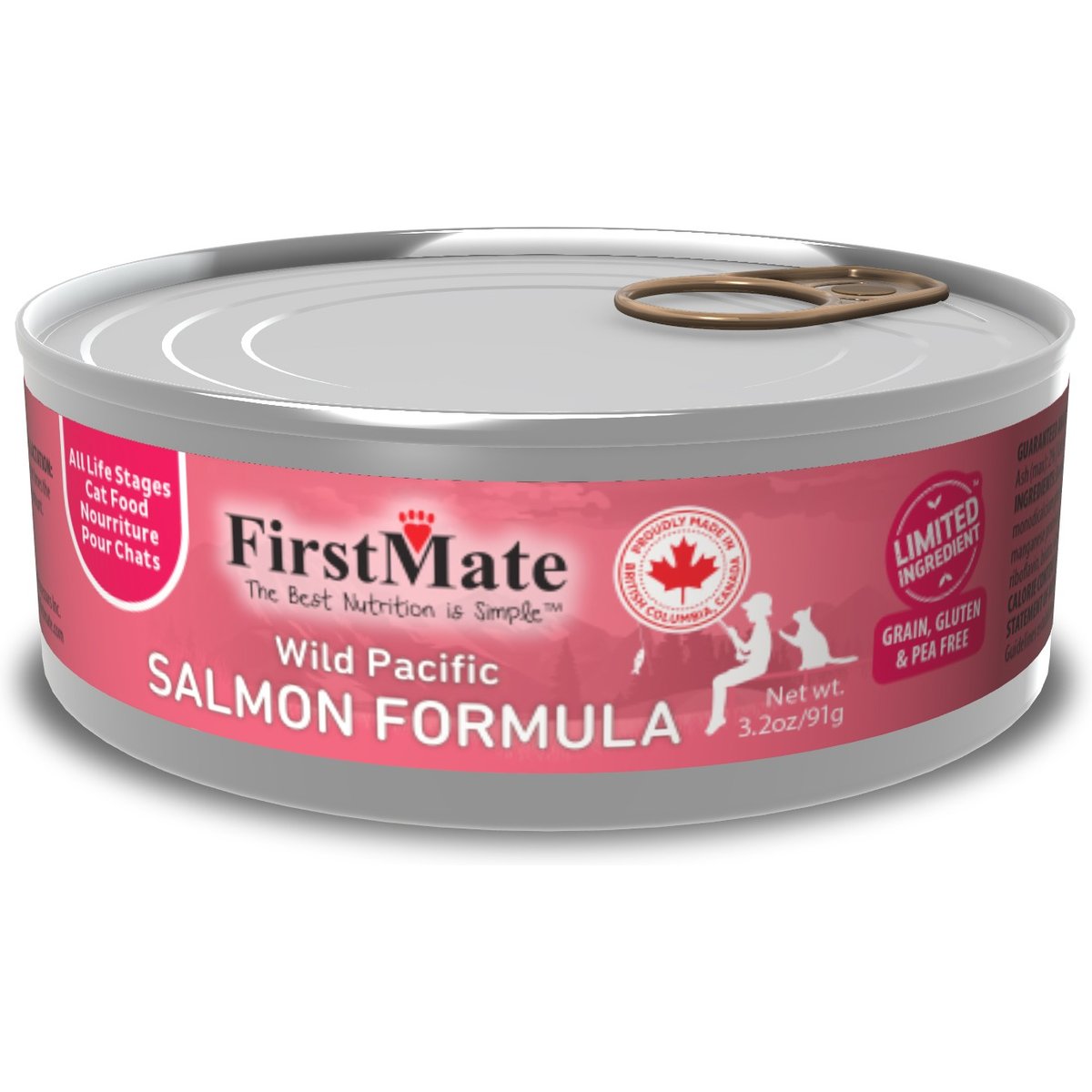 Firstmate Wild Pacific Salmon Formula Limited Ingredient Wet Cat Food, 3.2-oz can, case of 24