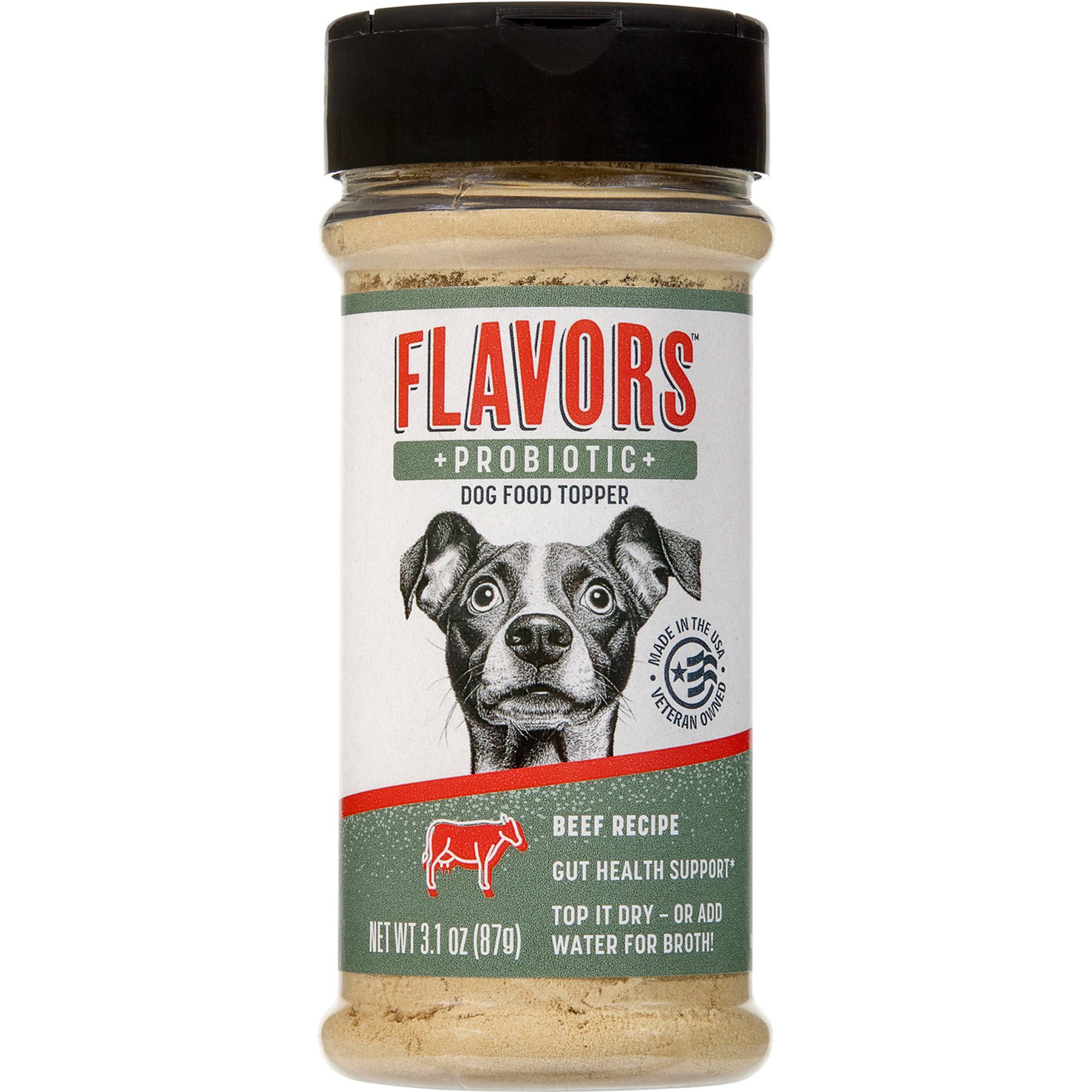 FLAVORS Dog Food Topper Probiotic Digestive-Health Beef Flavored Powder Digestive-Aid for Dogs, 3.1-oz