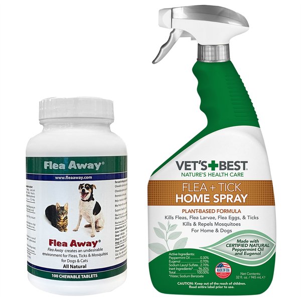 Show full view: Flea Away Flea & Tick Oral Treatment, 100 Chewable Tablets + Vet's Best Indoor Flea & Tick Home Spray for Dogs, 32-oz bottle slide 1 of 10