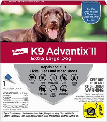 Show full view: Flea & Tick - K9 Advantix II Spot Treatment, over 55 lbs, Advantus Oral Treatment, 23-110 lbs, Advantage Yard & Premise Spray, Carpet & Upholstry Spot Spray & Frisco Flea Comb slide 2 of 9