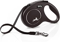 Flexi Classic Nylon Tape Retractable Dog Leash, Black, Medium: 16-ft long