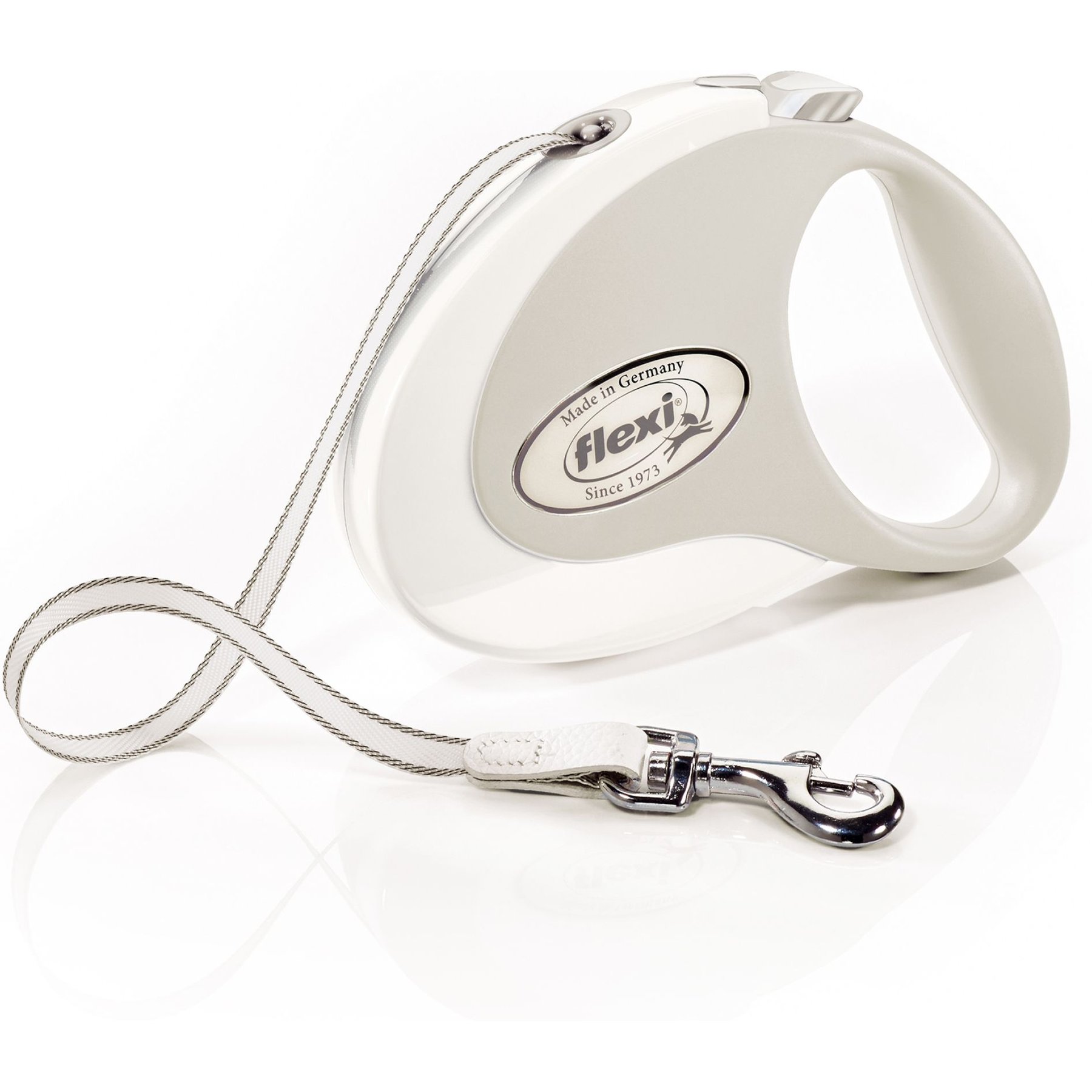 Flexi Style Plastic Retractable Dog Leash, White, Medium: 16-ft long