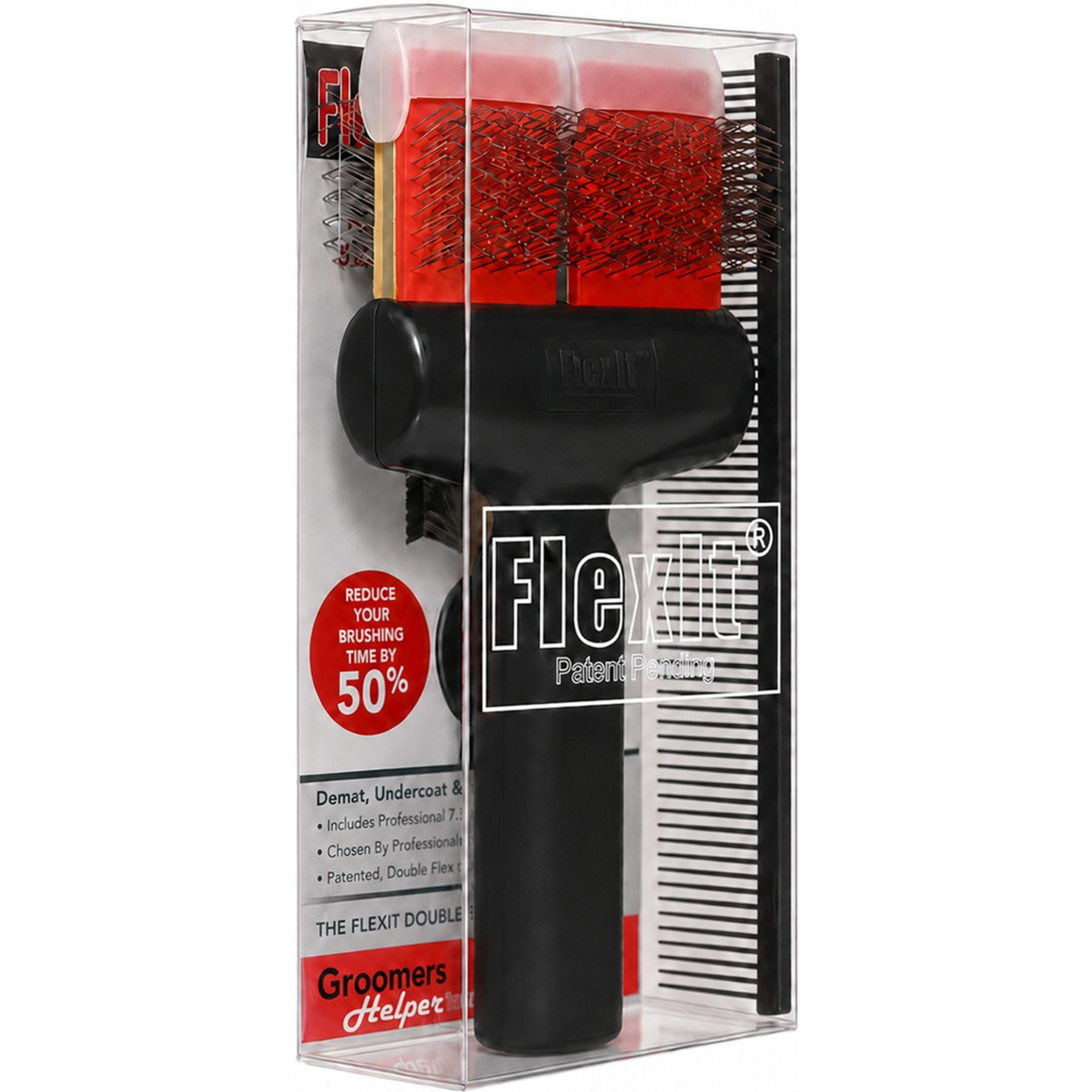 FlexIt Home 3-IN-1 Soft Flex Pet Grooming Brush, Red/Gold, 3.5-in